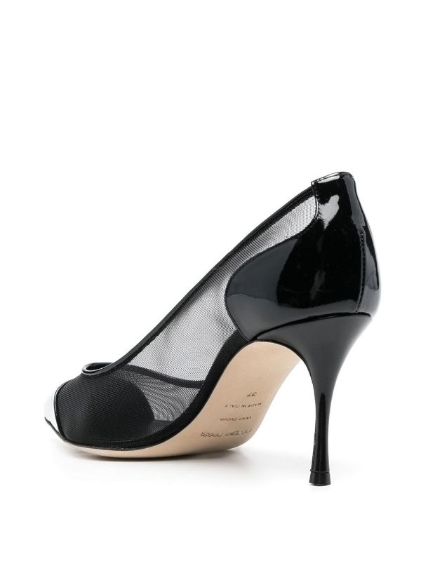 Godiva Mesh Patent Black Pump - SERGIO ROSSI - Liberty Shoes Australia