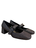 SR Twenty Buckle Glitter Grey Block Heel Mary Jane