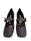 SR Twenty Buckle Glitter Grey Block Heel Mary Jane