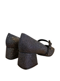 SR Twenty Buckle Glitter Grey Block Heel Mary Jane