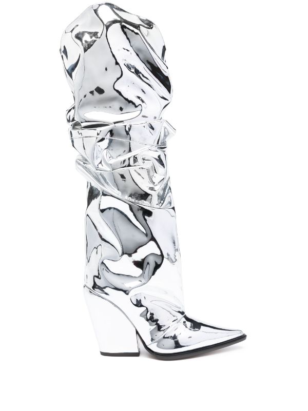 Avi Metallic Silver Knee-High Boots - Alexandre Vauthier - Liberty Shoes Australia