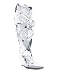 Avi Metallic Silver Knee-High Boots - Alexandre Vauthier - Liberty Shoes Australia
