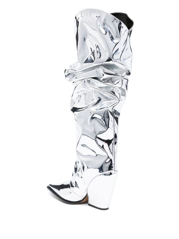 Avi Metallic Silver Knee-High Boots - Alexandre Vauthier - Liberty Shoes Australia