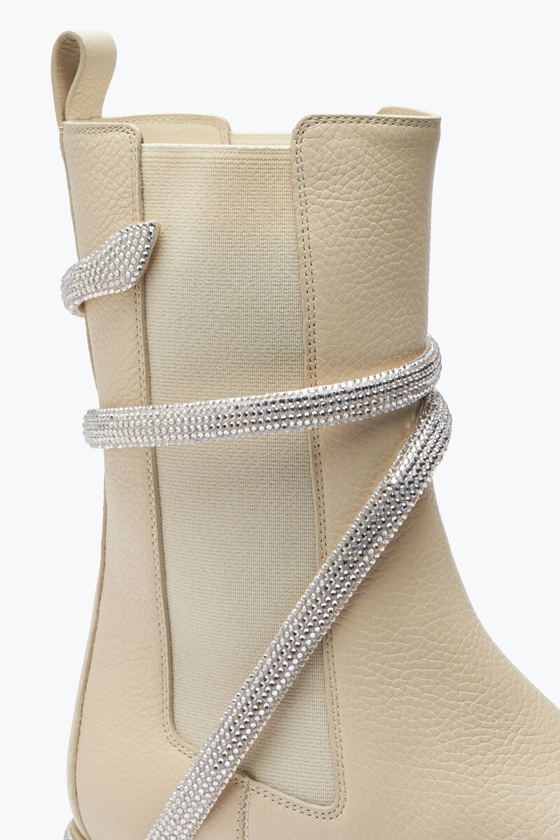 Cleo White Crystal Biker Boots ( carryover style) - Rene Caovilla - Liberty Shoes Australia