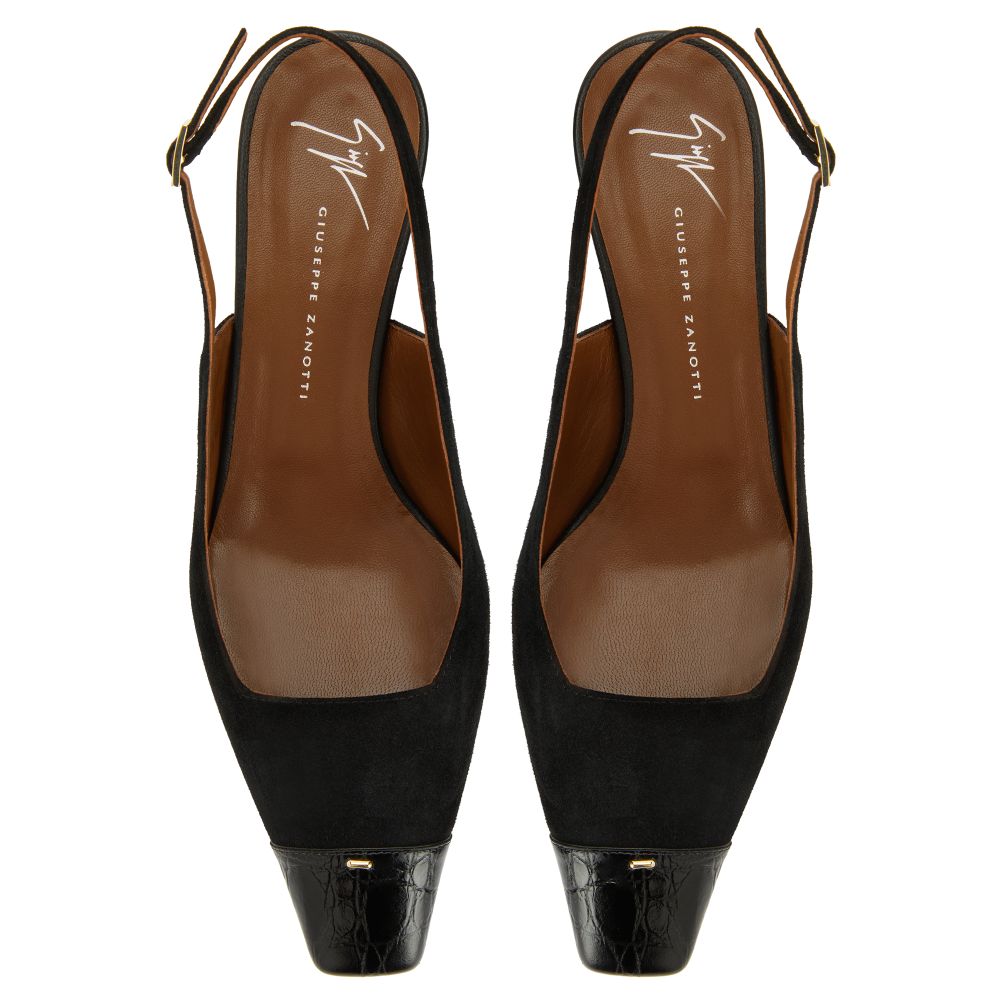 Brenda Black Croco Sling-Back Pump - GIUSEPPE-ZANOTTI - Liberty Shoes Australia