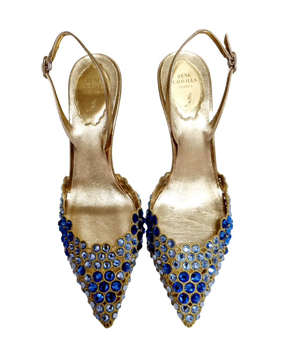 Vega Blue Crystral Sling-Back Sandals - Rene Caovilla - Liberty Shoes Australia