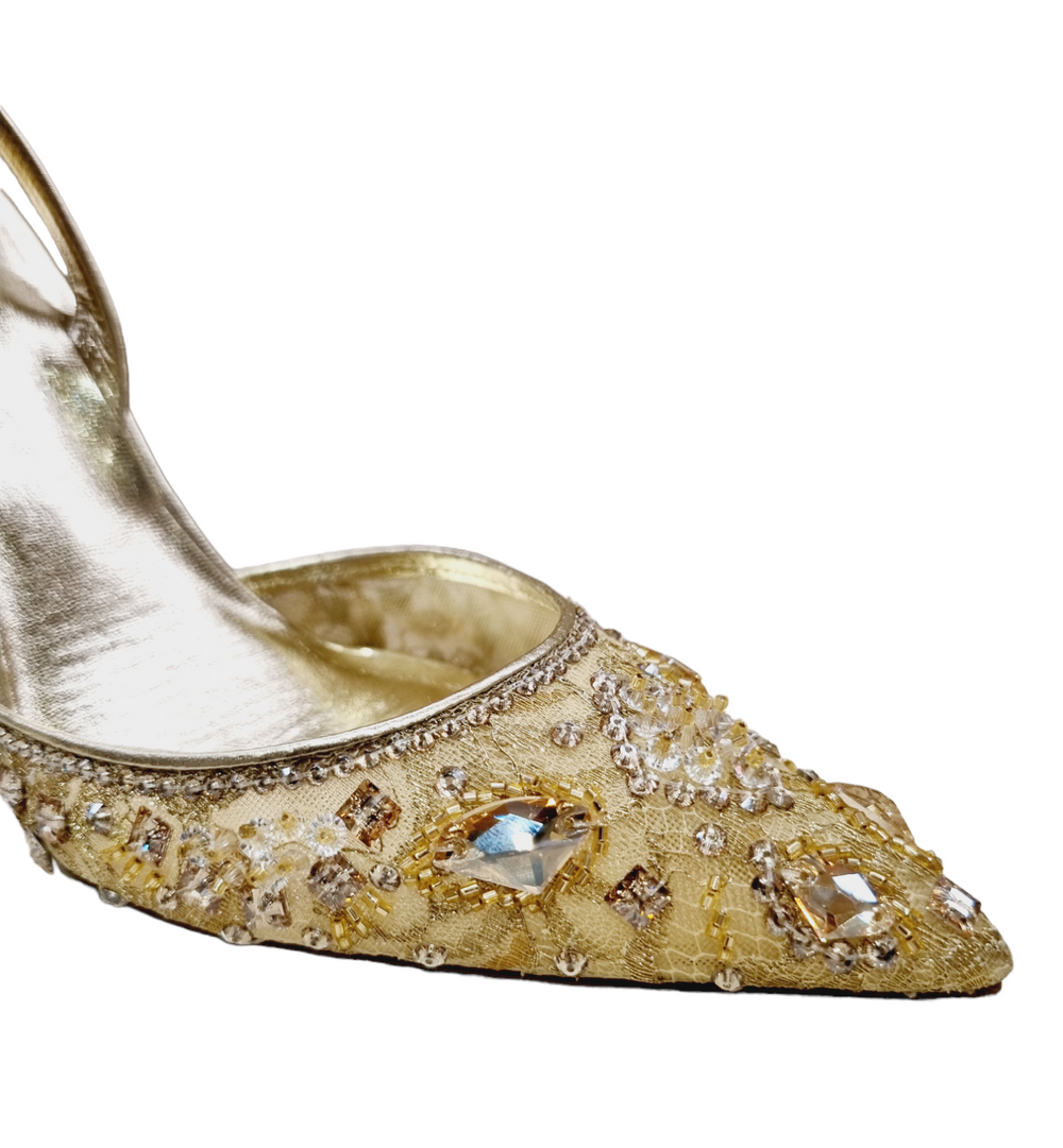 Aretha Gold Slingback With Crystals - Rene Caovilla - Liberty Shoes Australia