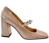 Sr Alicia Nude Patent Block Heel Pump - Sergio Rossi - Liberty Shoes Australia