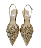 Veneziana Gold Lace Slingback Pumps - Sergio Rossi - Liberty Shoes Australia