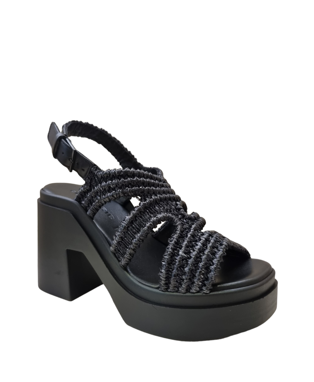Natsu Black Raffia Platform Sandals - Clergerie - Liberty Shoes Australia