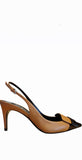 SR1 075  Brown/Black Sling Back Heels