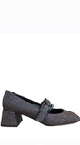 SR Twenty Buckle Glitter Grey Block Heel Mary Jane