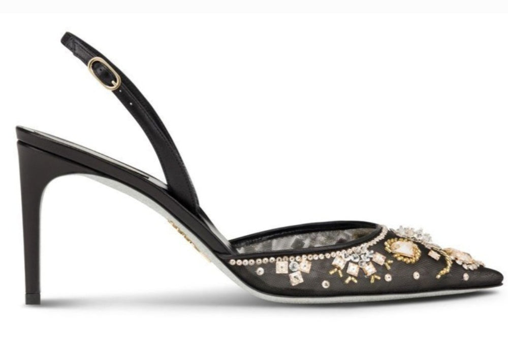 Aretha  Black Slingback With Crystals - Rene Caovilla - Liberty Shoes Australia