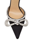 Double Bow Crystal Black Satin Heel