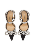 Double Bow Crystal Black Satin Heel