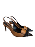 SR1 075  Brown/Black Sling Back Heels