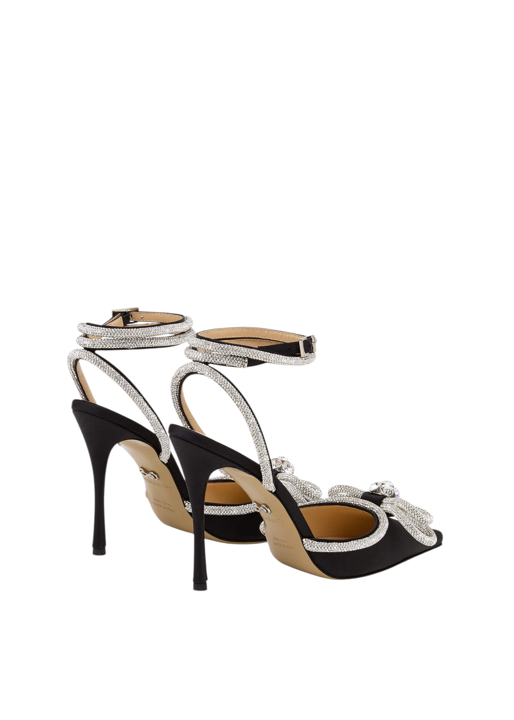 Double Bow Crystal Black Satin Heel