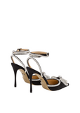 Double Bow Crystal Black Satin Heel