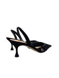 Ribbon Bow Black Suede Slingbacks