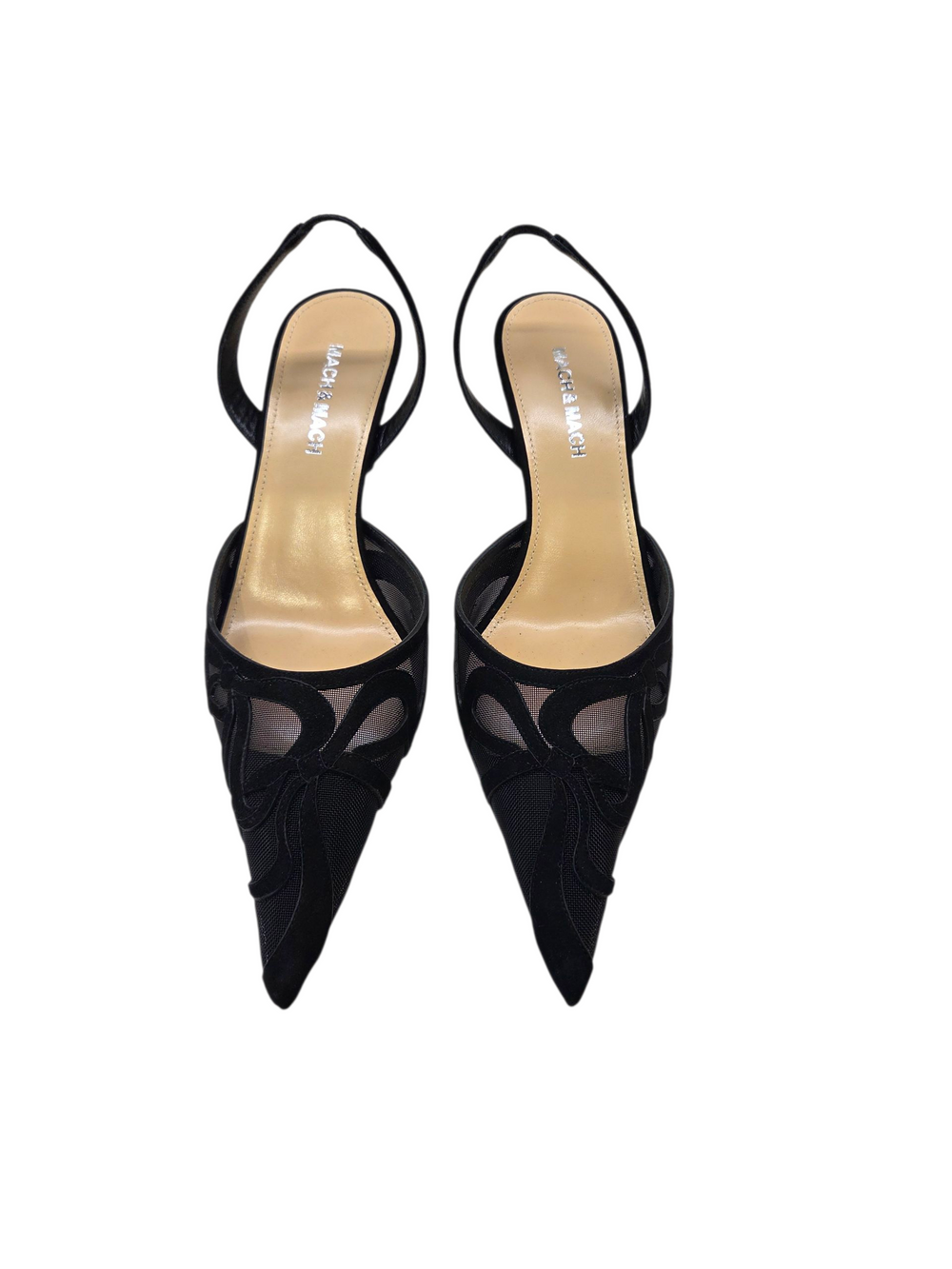 Ribbon Bow Black Suede Slingbacks