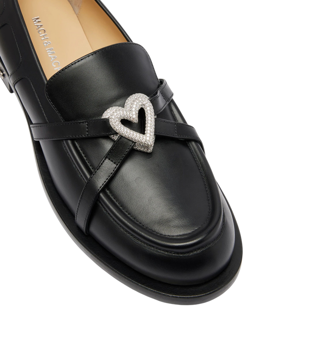 Double Heart Black Loafers
