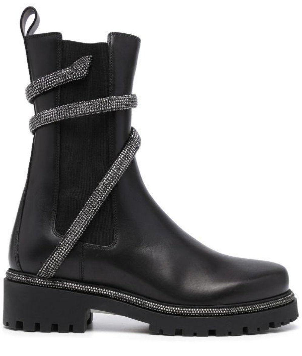 Cleo Combat Black Biker Boots - Rene Caovilla - Liberty Shoes Australia