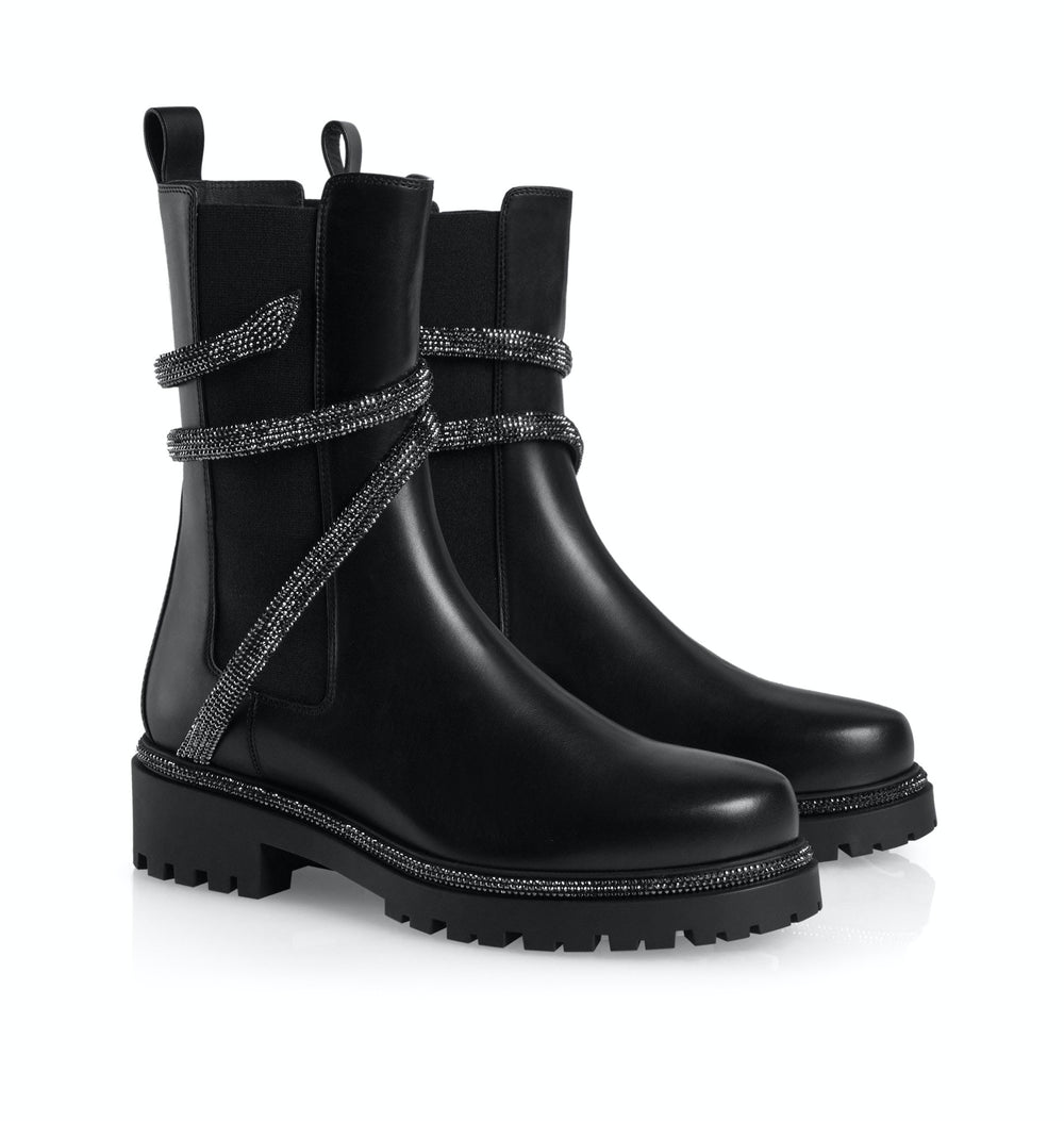 Cleo Combat Black Biker Boots - Rene Caovilla - Liberty Shoes Australia