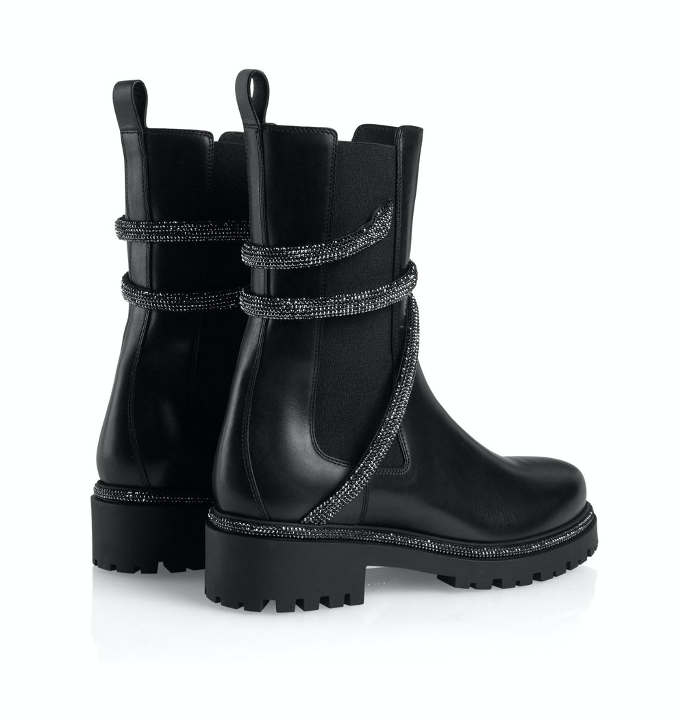 Cleo Combat Black Biker Boots - Rene Caovilla - Liberty Shoes Australia