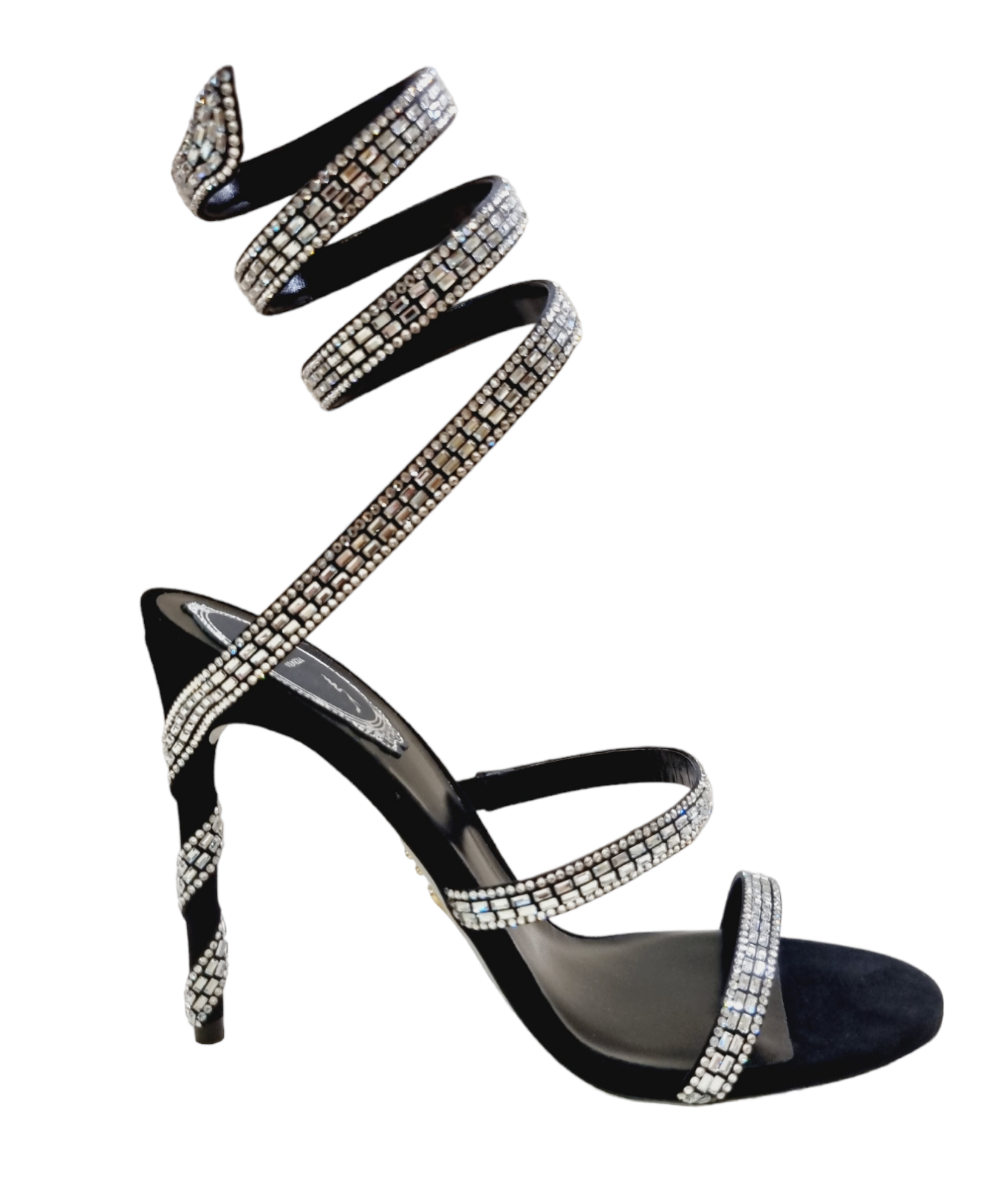 Margot Black Suede Crystal Sandals - Rene Caovilla - Liberty Shoes Australia