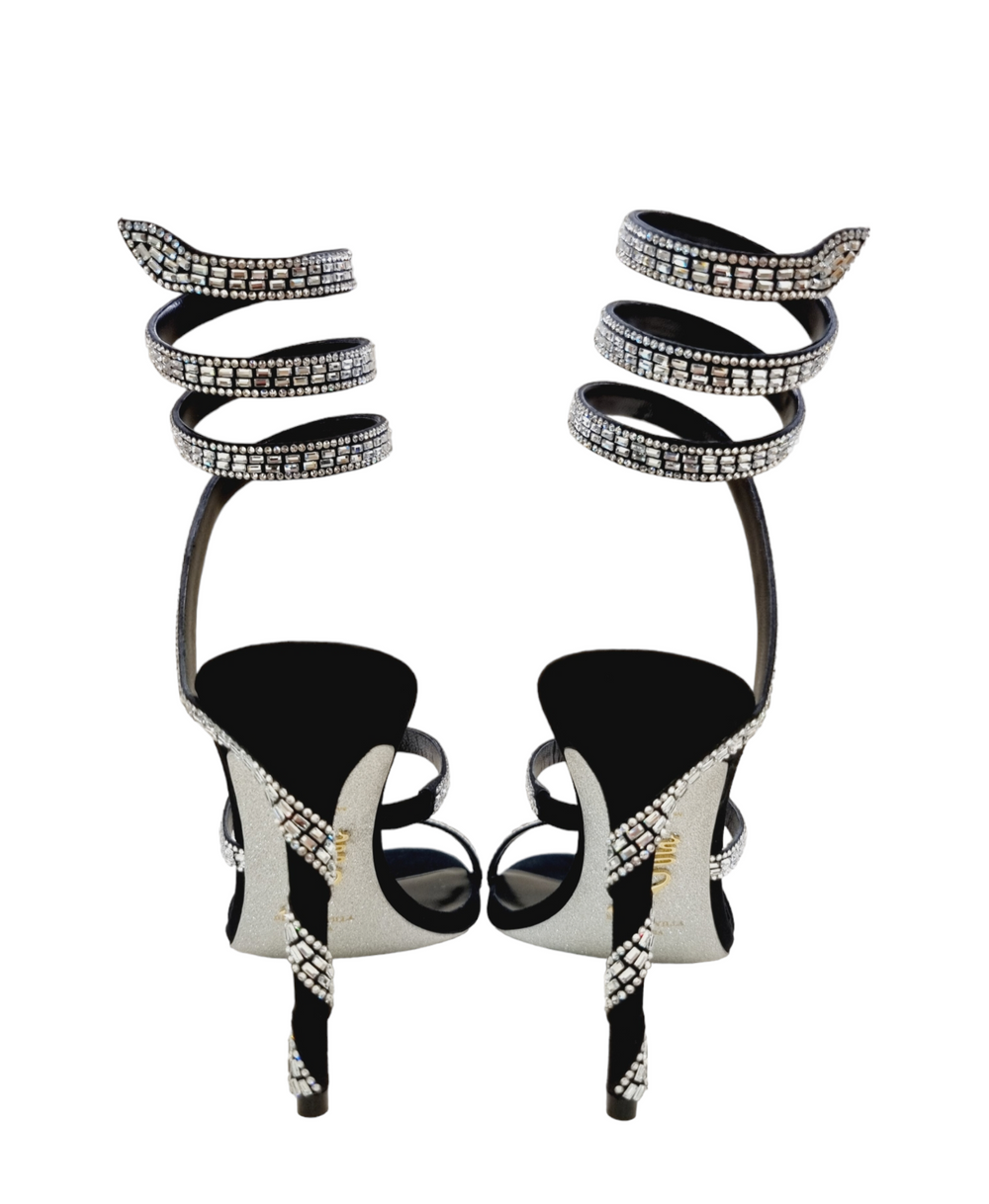 Margot Black Suede Crystal Sandals - Rene Caovilla - Liberty Shoes Australia